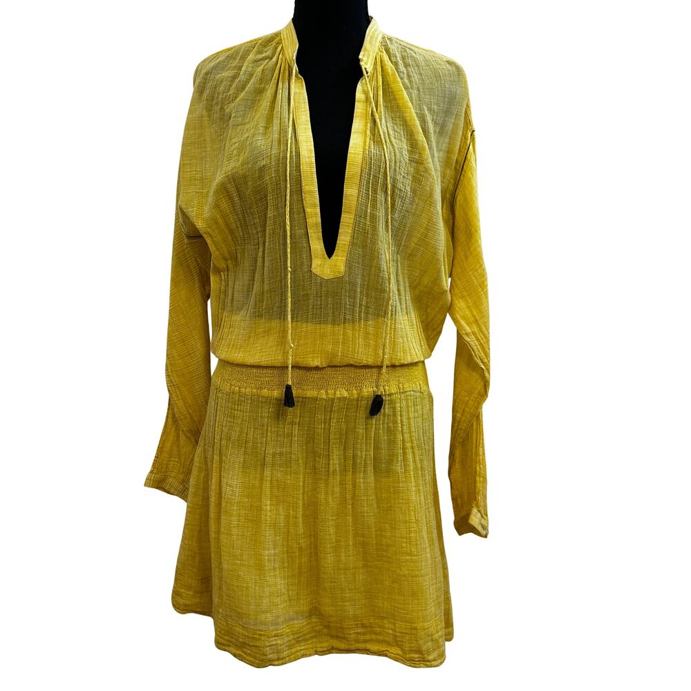 Mare Di Latte Yellow Gauze Cotton Tunic Dress Beach Cover Up Boho
